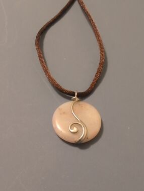 Beige Stone Spiral Pendant Necklace - Women Jewelry